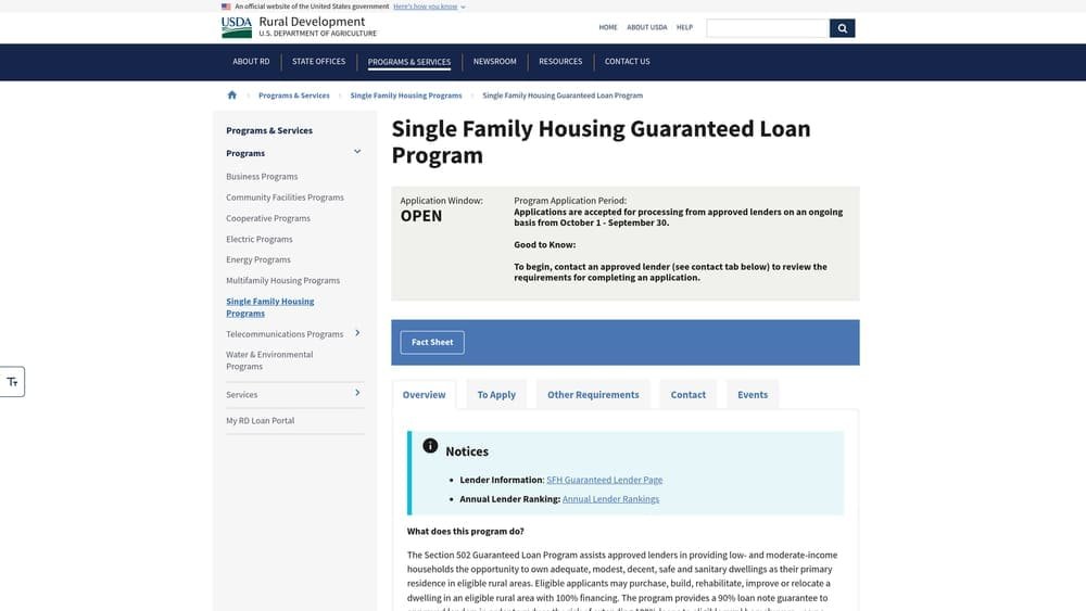 Screenshot of USDA Streamlined-Assist Refinance website