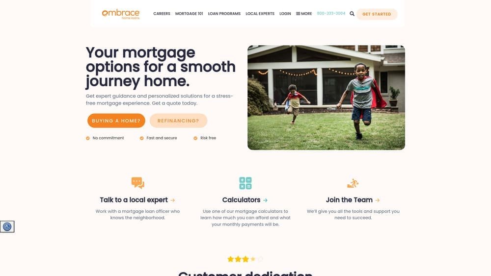 Screenshot of Embrace Home Loans website