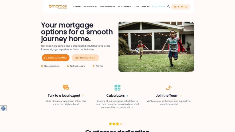 Screenshot of Embrace Home Loans website